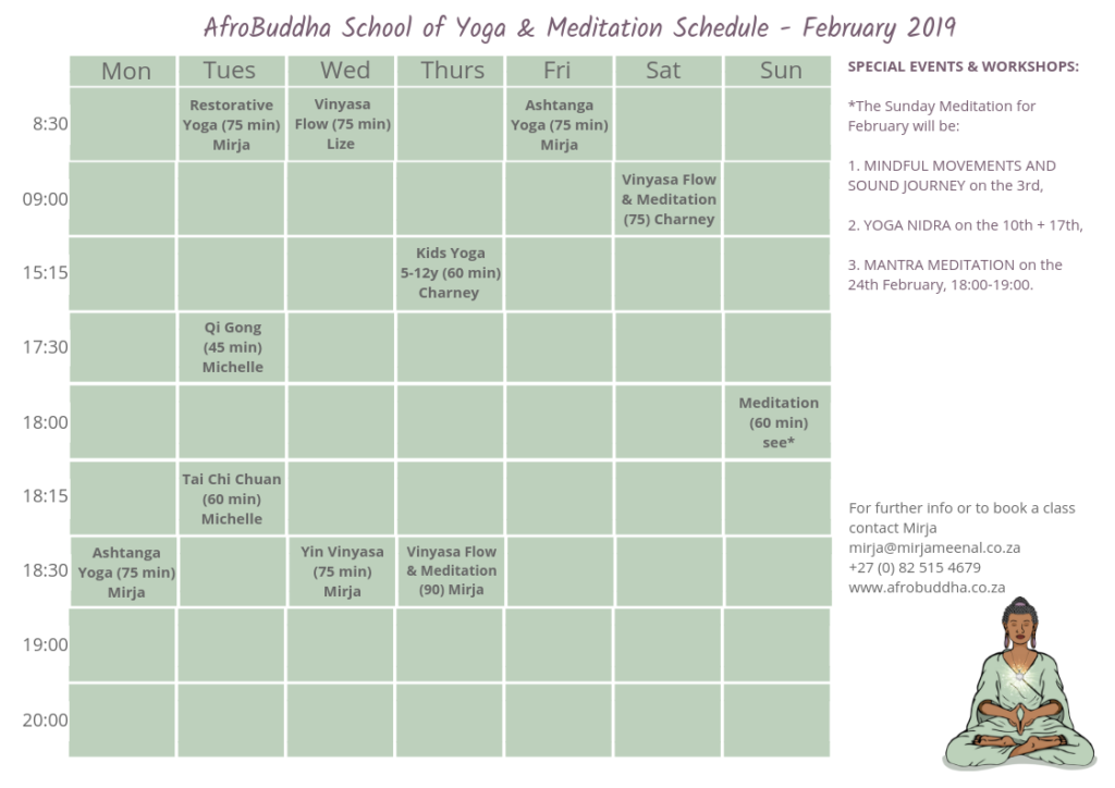 AfroBuddha Schedule - Feb 2019